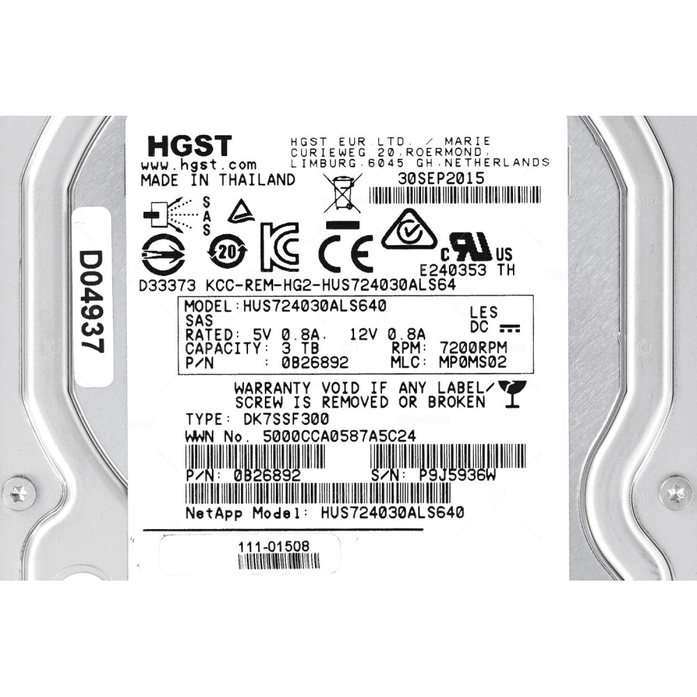 111-01508 NETAPP HDD 3TB 7.2K SAS 6G 3.5" LFF HOT-SWAP